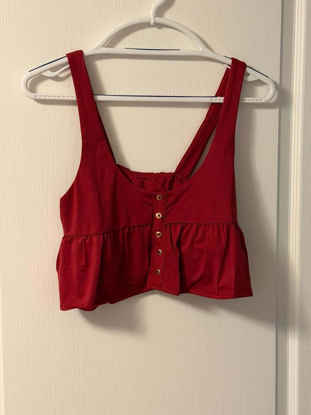 Zinke Red Button-Front Babydoll Crop Tank Top